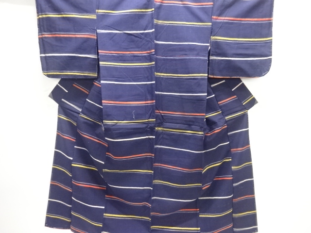 JAPANESE KIMONO / ANTIQUE KIMONO / SILK / TSUMUGI / WOVEN STRIPE